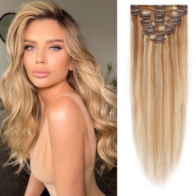 8pcs Straight 18/70g Seamless Double Weft Clip In Extensions Real Human Hair Amazon.com : Clip in Hair Extensions Real Human Hair  main image 4