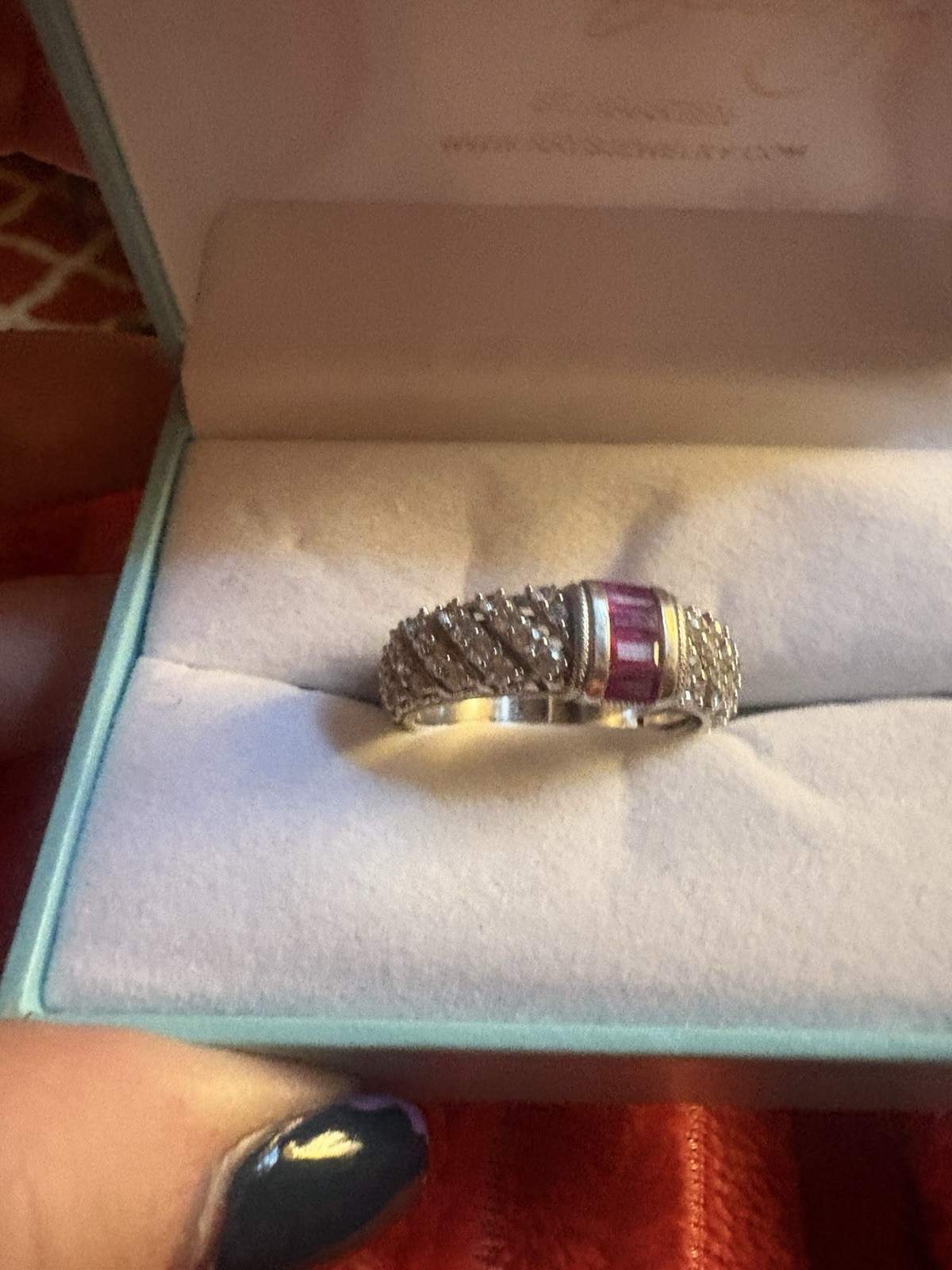 Simulated Ruby and Diamonique Silver Ring Size8 - image 5