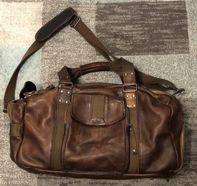 LL Bean Leather Duffle Duffel Bag Weekender Travel Brown 19
