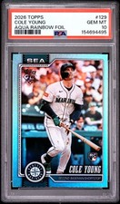 Cole Young 2026 Topps #129 Aqua Rainbow Foil PSA 10 RC Pop 1