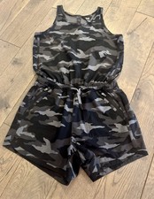 Athleta Girl On The Go romper black camo Girls Size Large/12 Casual Cute
