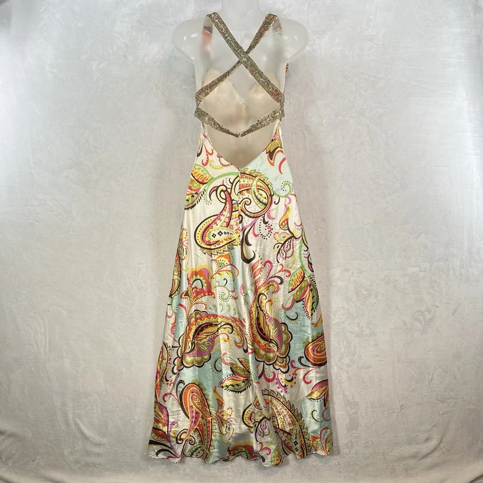 Vintage Jodi Kristopher Dress Juniors 5 Paisley Satin Slip Beaded Maxi Fairy Y2K - Image 3 of 4