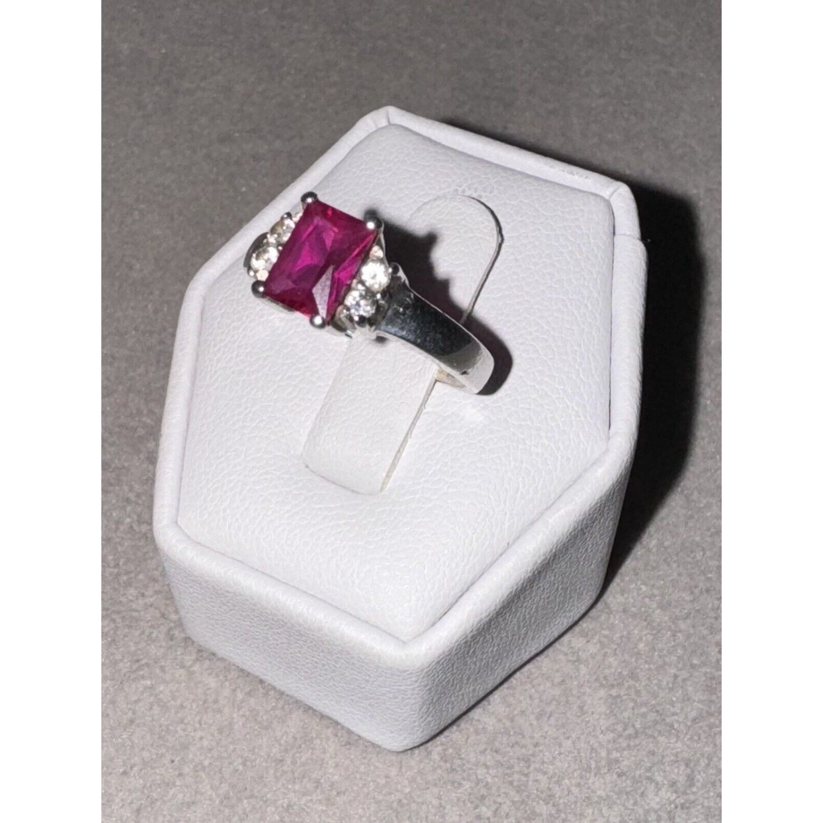 Emerald Cut Ruby Ring 925 Sterling Silver Size 5.… - image 6