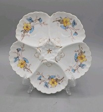 Antique Oyster Plate Unmarked Hand Painted Flower 5 Wells Numbered  8"W EUC
