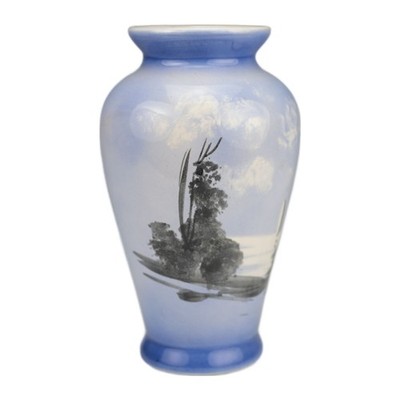 Hand Painted Scenic Porcelain Vase Portugal 7''   Vintage Blue White