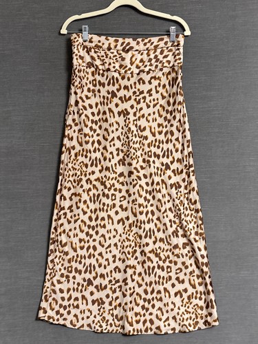 Free People Skirt 10 Brown Leopard Animal Maxi Boho Chic Silky Glam Western