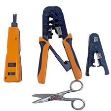 Network Tool Lot – Crimper, Punch Down, Scissors, Cable Stripper – Good Cond