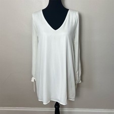 Lulus Women's First Date White V-Neck Mini Length Dress Slit Sleeves Size S