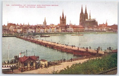 Cologne Cathedral & Rhine Pontoon Bridge Germany Vintage Postcard