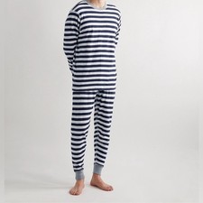 Sleepy Jones Keith Striped Cotton-Jersey Pajama Lounge Set Blue White Medium