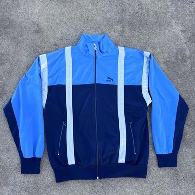 Vintage 80s Puma Track Jacket   Sky Blue/Navy Colorblock 