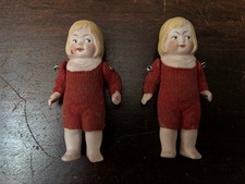 Twin Antique Bisque Boy Dolls in Red Outfits