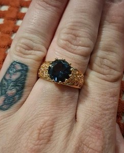 Vintage 925 Silver Gold Vermeil London Blue Topaz Ring Size 10