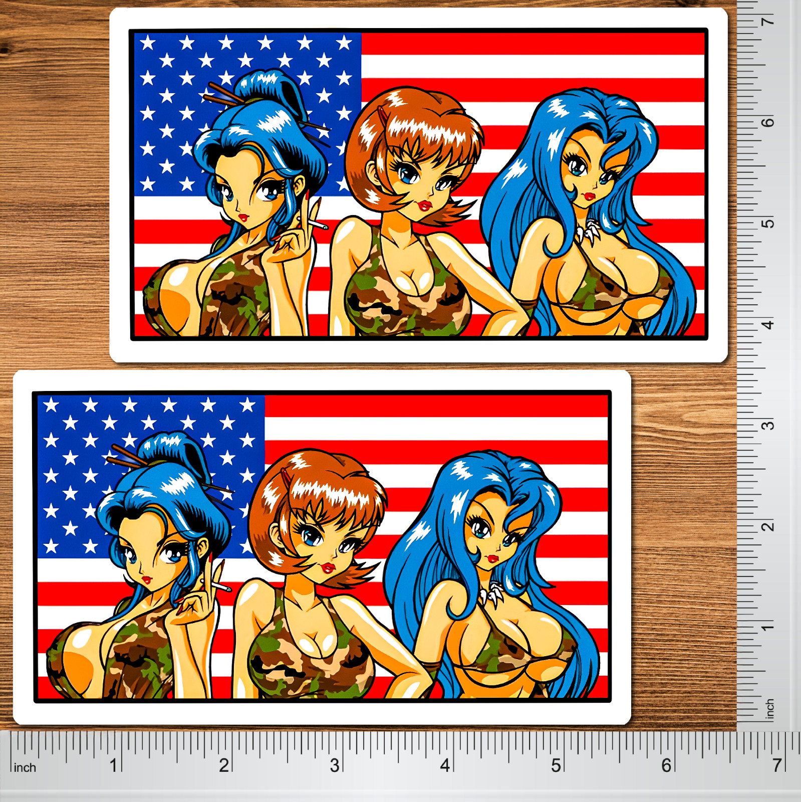 Ing Sticker Set 2-pack 5.5&Prime; Anime Girl Camo Usa Flag