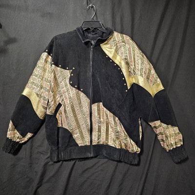 Vtg Med. Laura Rosenthal Metallic Gold/Black Leather Jacket Bomber HTF Retro 80s