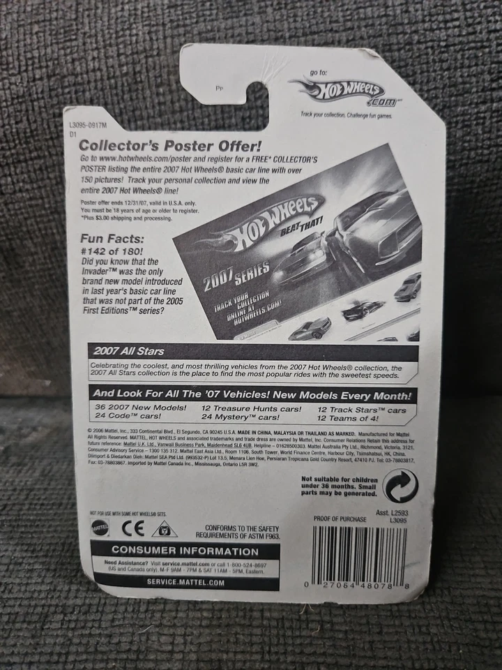 Hot Wheels 2007 All Stars Invader w/ Firing Missle Army Green & Orange #142/180 - Image 2 of 2