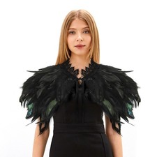 Federkragen Schwarz, Gothic Kost&uuml;m, Feder Cape, Federschal Umhang, Federumhan...