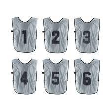 Soccer Training Vest 26" Numbered Sports Pinnies Grey, 6 Pack