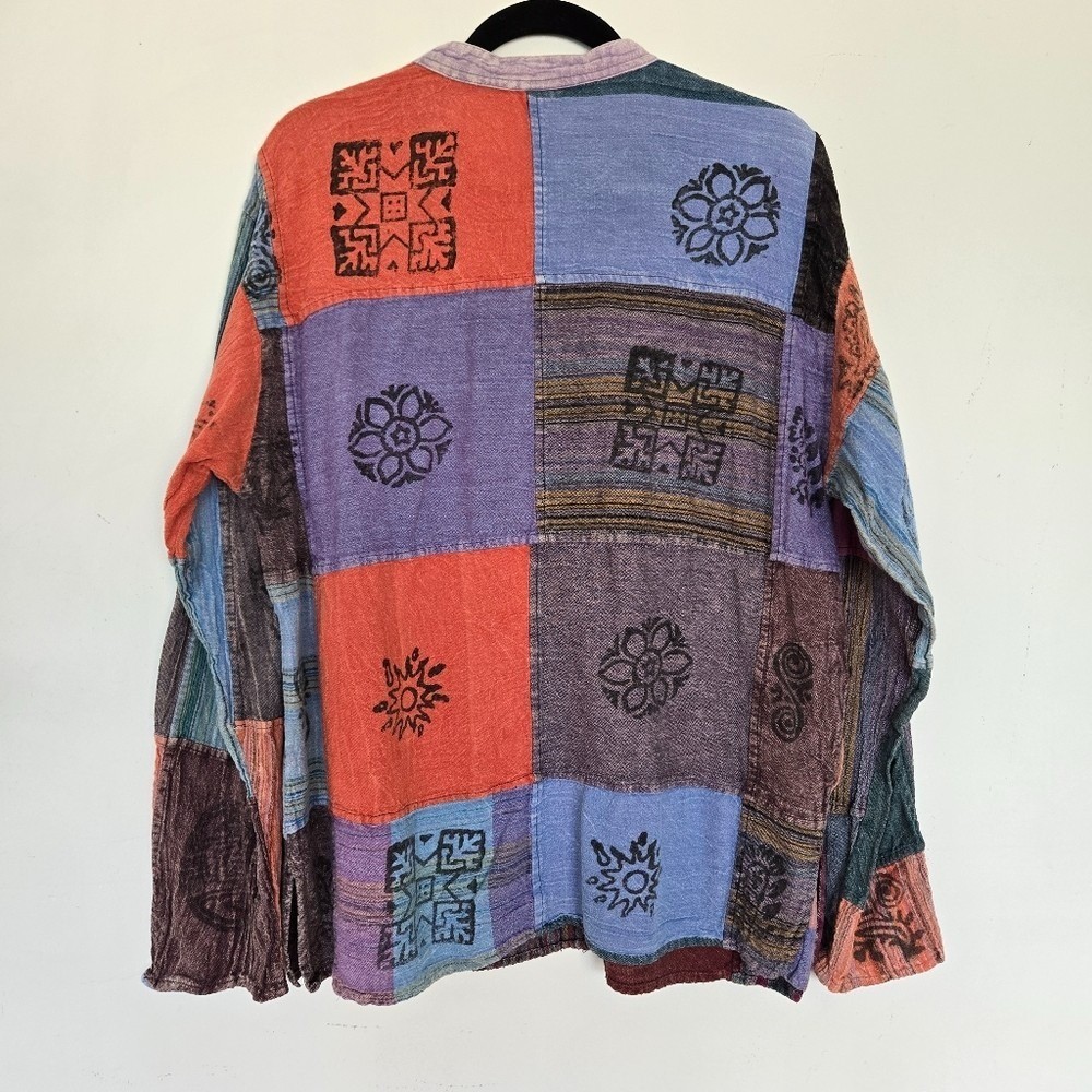 Boho Patchwork Multicolor Cotton Pullover Shirt S… - image 9