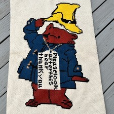 Handmade Paddington Bear Needlepoint Rug Bath Mat Wall Hanging 24x36 Plus Fringe