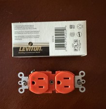 Leviton Industrial Grade Orange Duplex Outlet 15A 125V NEMA 5-15R
