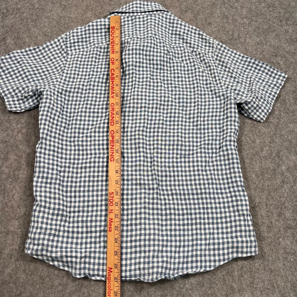 UNTUCKit Blue White Gingham Plaid Linen Short Sleeve Button Up Shirt Size Medium - Image 3 of 4