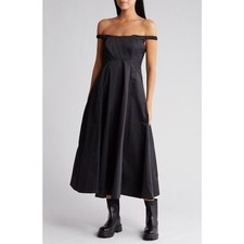 New Free People Alinda Dress $228 SIZE 0 Black Off-The-Shoulder Midi