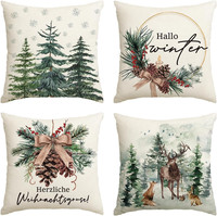 Weihnachten KissenbezüGe 4Er Set, 45X45Cm Kiefernzapfen Rentier Baum Herzliche,H