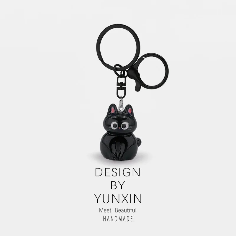 Black Cat Keychain Cute Kawaii Kitten Key ring for Women Bag Pendant ...