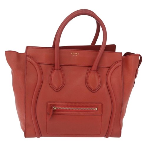 Celine Luggage Suede Red Leather Handbag