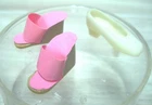 Vtg Barbie Superstar 70s Doll Shoe Set PINK WEDGE HEELS Korea #17