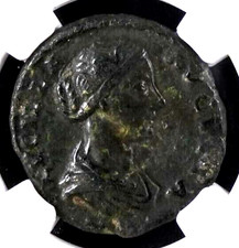 Roman Empire AD 164-183/3 Lucila Bronze As NGC VF Juno with Peacock.