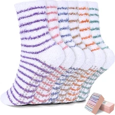 6 Pairs Thick Fuzzy Socks with Grip Cozy Non Slip Hospital Socks Home Fluffy War