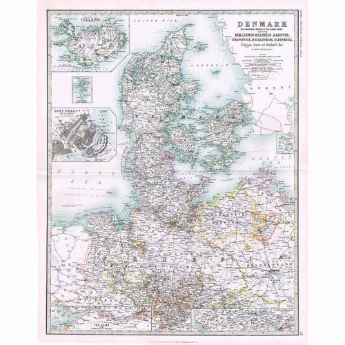 DENMARK Schleswig-Holstein, Hanover, Mecklenburg - Antique Map 1894 by Johnston