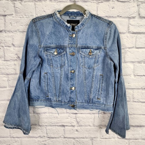 Buffalo David Bitton Angie Denim Jacket Womens Size Small Bell Sleeves Blue Jean