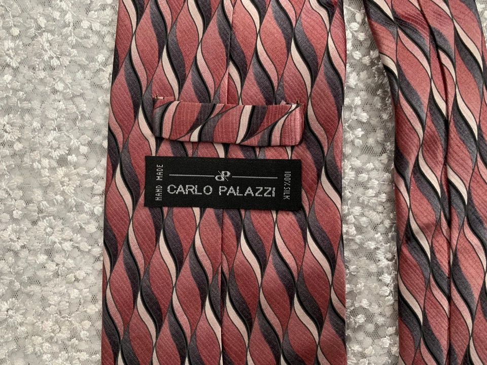Corbata de vestir hecha a mano Carlo Palazzi 100 % seda abstracta tono rosa/gris Foto 4 de 4