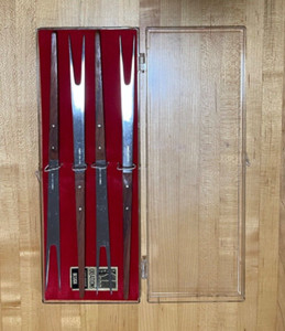 Set of 4 Stainless Steel & Wood Fondue Forks - Japan, original box