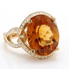 9.70 Carat Natural Madeira Citrine and Diamonds in 14K Solid Yellow Gold Ring