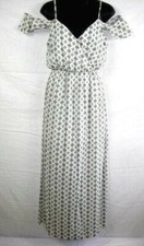 One Clothing Womens Cold Shoulder Maxi Dress Small Ivory Black Multi Aztec Print