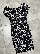 Max Mara Jersey Stretch Sheath Dress Short Sleeve Black White Floral 46