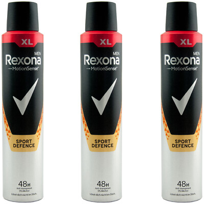 Rexona Deo Spray SPORT DEFENCE 3 x 200ml XL Dose 48H dry protection - 0% Alcohol
