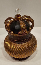 Gold Maroon Crown Shaped Trinket King Queen Resin hinged 7 1/2" tall