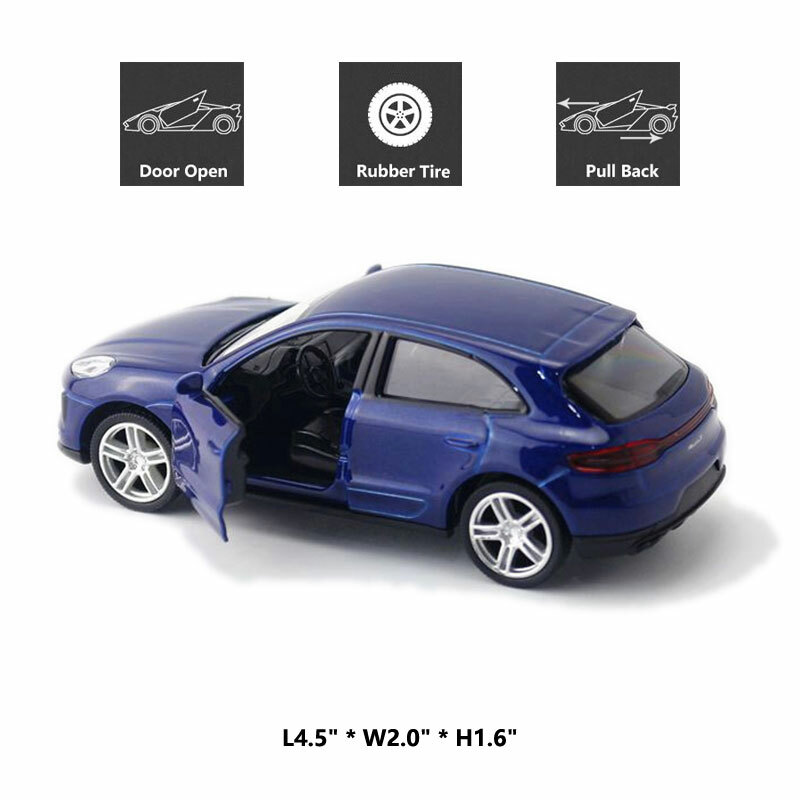 Voiture Miniature Porsche Macan S 1:36 – Alliage Diecast, Bleue, Neuve