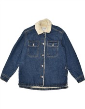 Old Navy Womens Denim Sherpa Jacket Uk 10 Small Blue Cotton Yh11