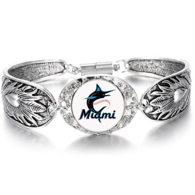 Miami Marlins Women's Sterling Silver Bracelet Baseball w Gift Pkg D3