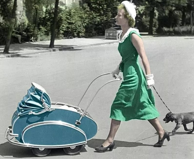 Vintage Futuristic Baby Stroller, West Germany, 1950s 8.5x11 Photo Reprint
