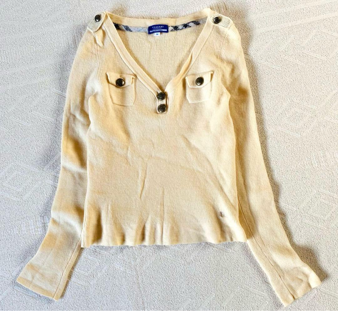 Burberry London Logo Knit Sweater 100% Wool Off-White Size M Used
