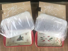 2 New Temptations Ovenware By Tara Mini Loaf Pan Holiday w/Lid  in Box