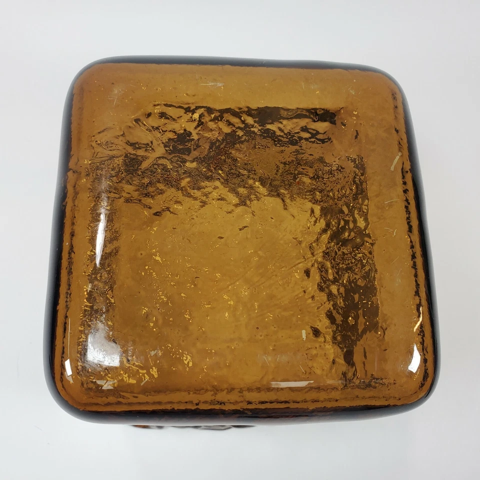 Hand Blown Recycled Glass Square Vase Champagne Amber Planter/ Votive 5"x 5"x 5" - Image 4 of 4