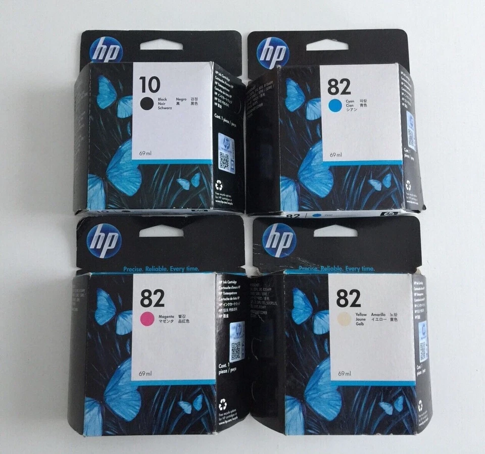 kit set 4 x  HP 10 82 originali C4844A C4911A C4912A C4913A kit completo